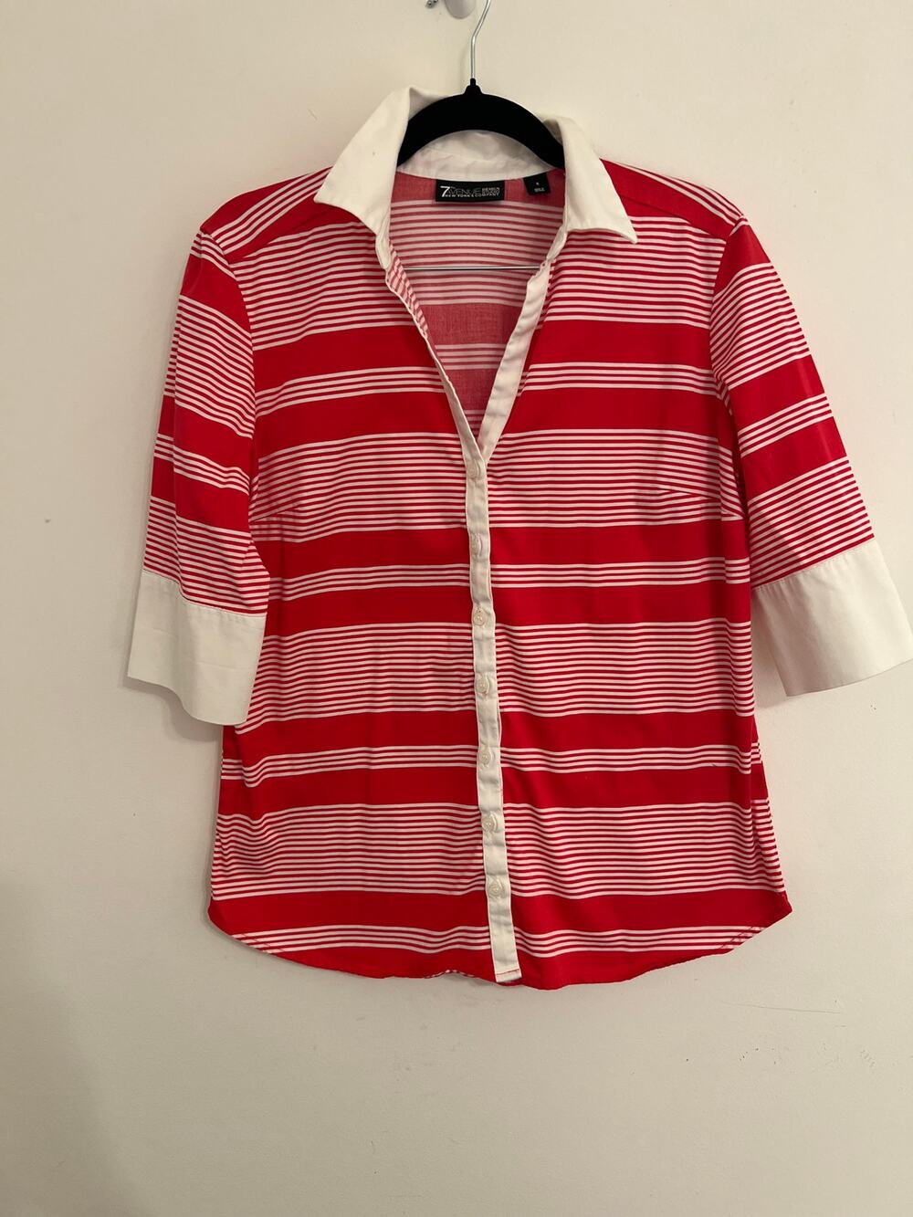 7th Avenue Design Studio New York & Company Red White Striped Rugby Polo Shirt